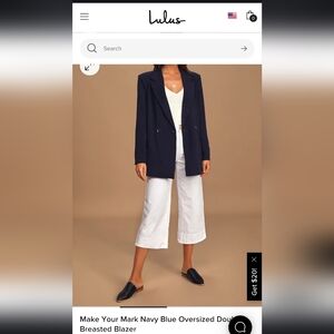 NWT Lulu's Make Your Mark Navy Blue Oversized Double-Breasted Blazer